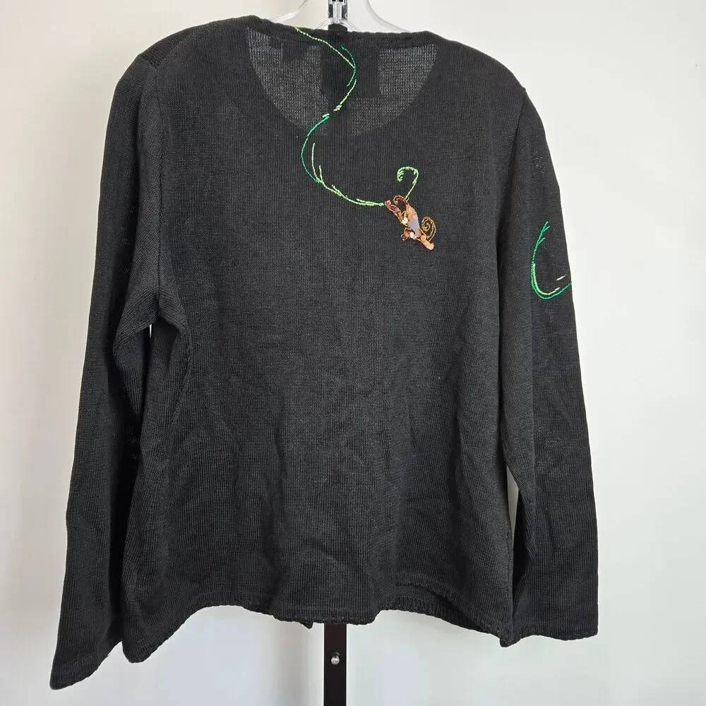 Vintage Michael Simon NY Novelty Cardigan Sweater Jungle Animal Monkey Y2K Large